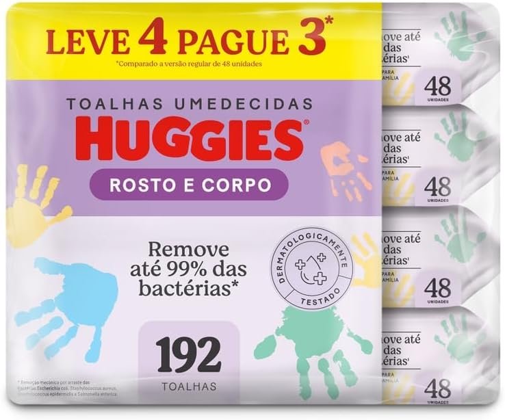 Huggies Lenços Umedecidos Rosto e Corpo Limpeza 4 x 48-192 lenços